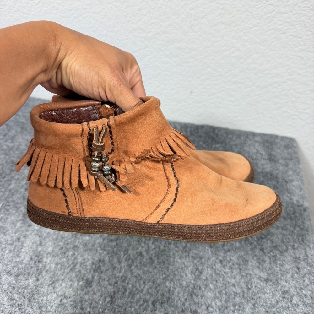 UGG Australia 1005454 Fringe Ankle Boot Women 6 Chestnut Suede Shearling EUC